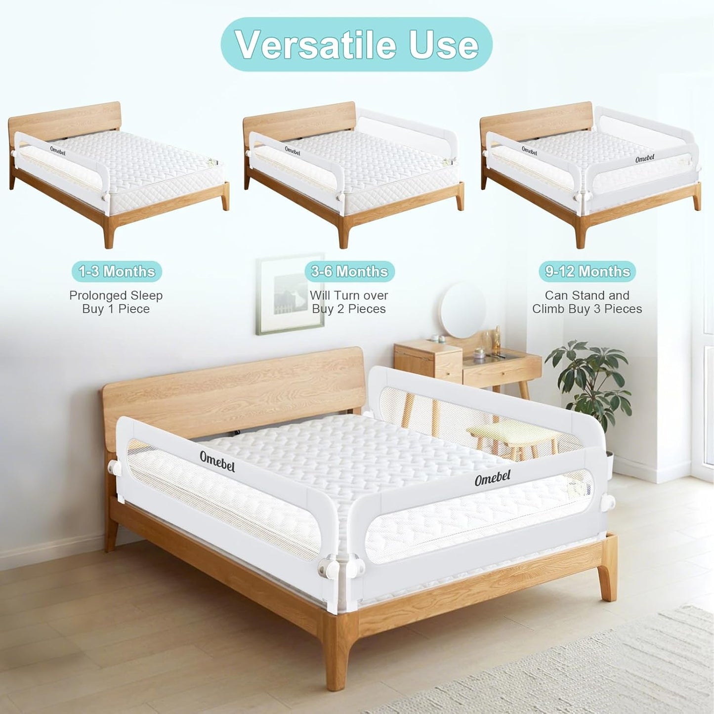 Omebel Toddler Bed Rail Guardrail for Baby Kids Safety Barrier, White DEMO