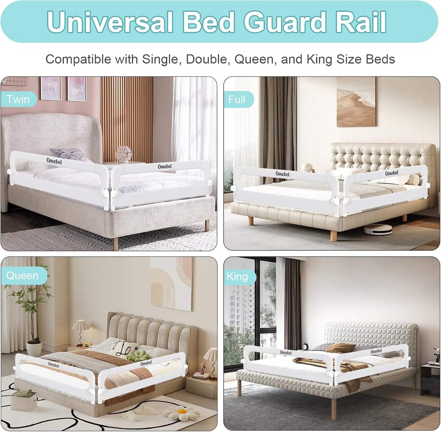 Omebel Toddler Bed Rail Guardrail for Baby Kids Safety Barrier, White DEMO