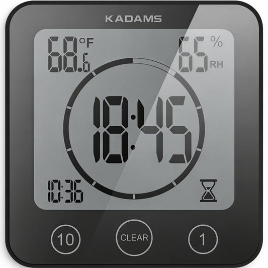 KADAMS Waterproof Bathroom Timer Wall Clock with Alarm Digital DEMO