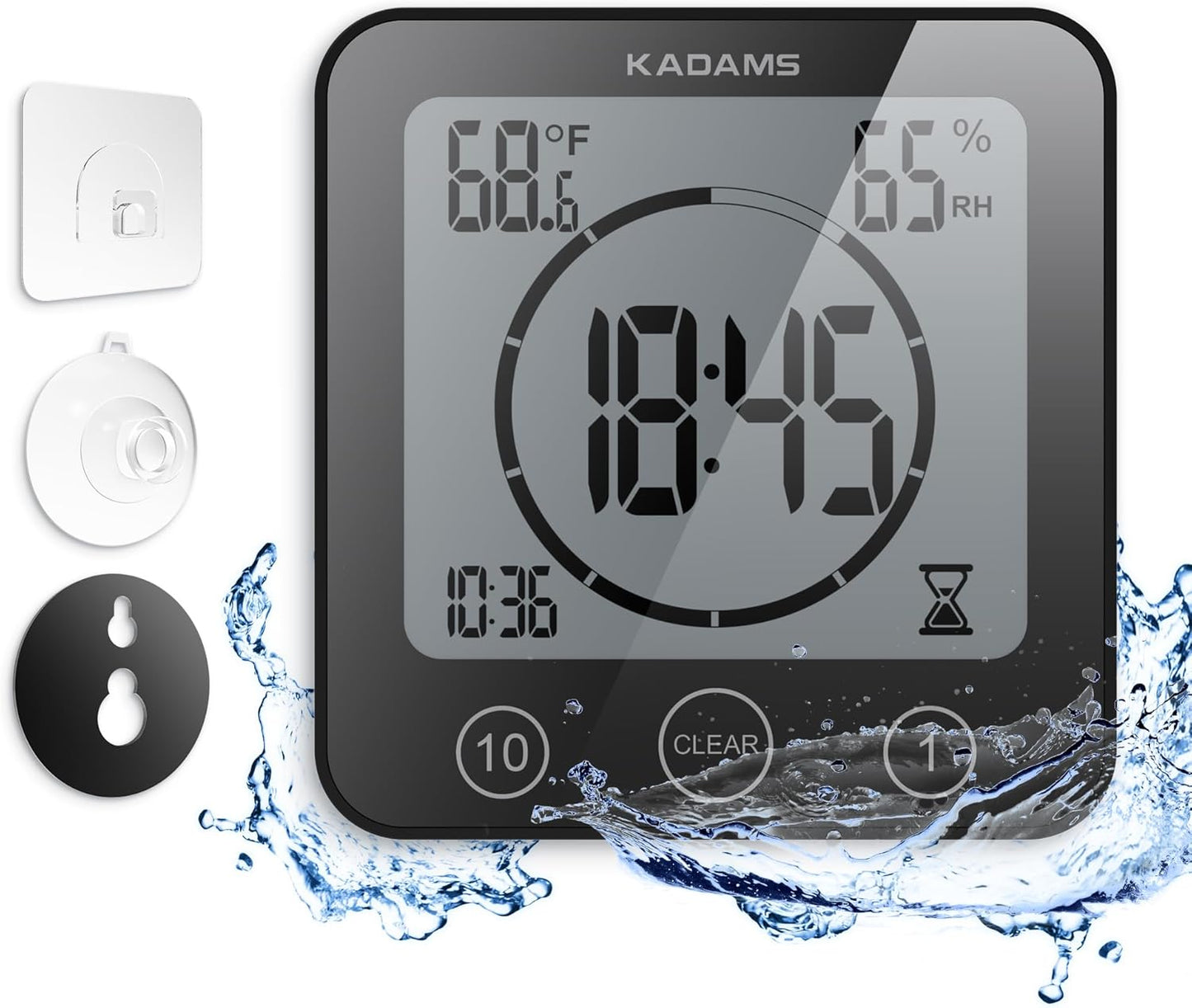 KADAMS Waterproof Bathroom Timer Wall Clock with Alarm Digital DEMO