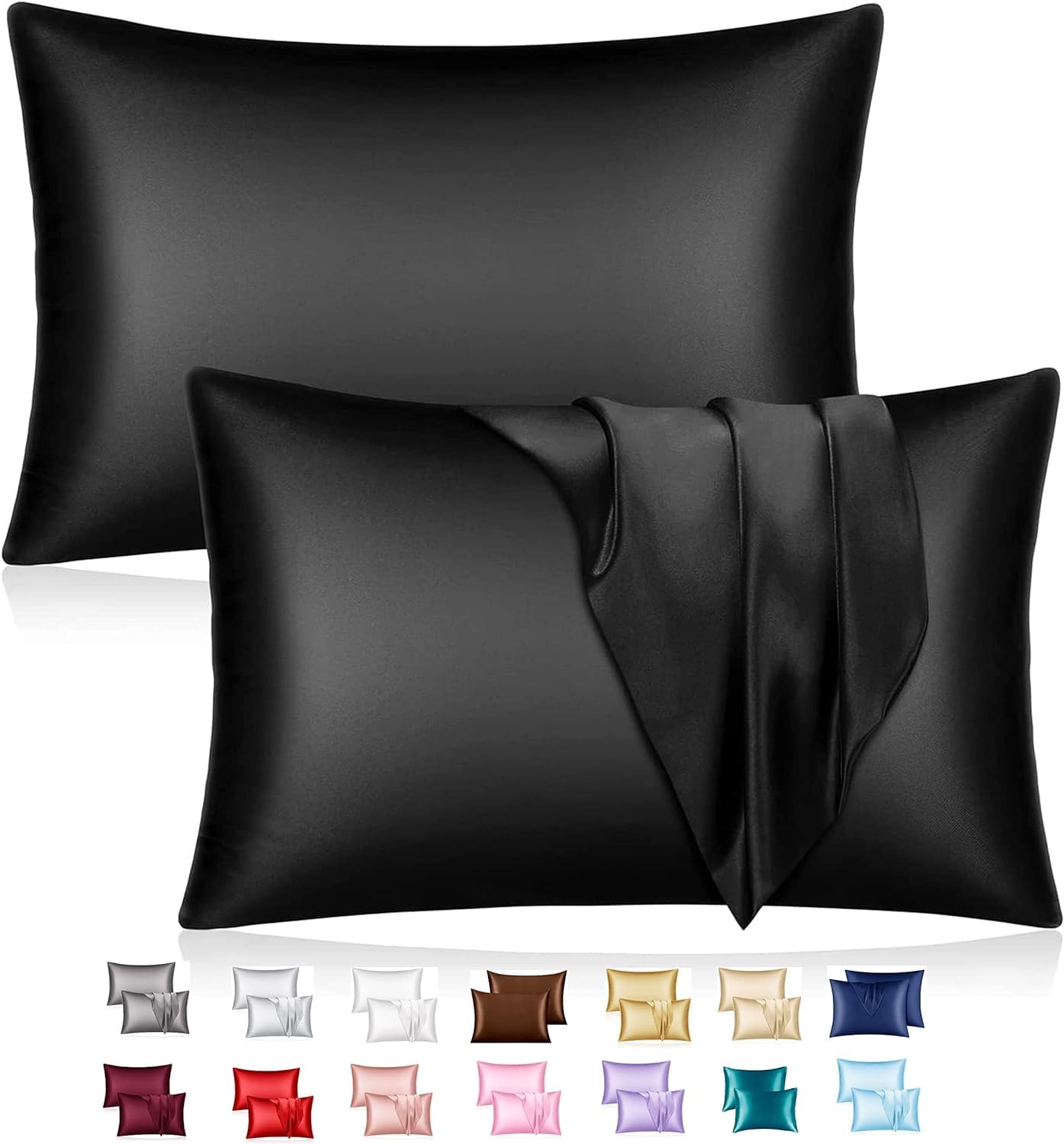 SANOOR Silk Pillowcase for Hair and Skin Soft Breathable Silky Pure Black DEMO