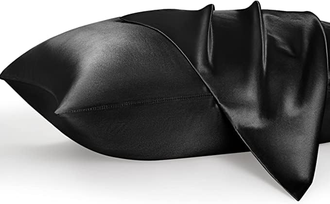 SANOOR Silk Pillowcase for Hair and Skin Soft Breathable Silky Pure Black DEMO