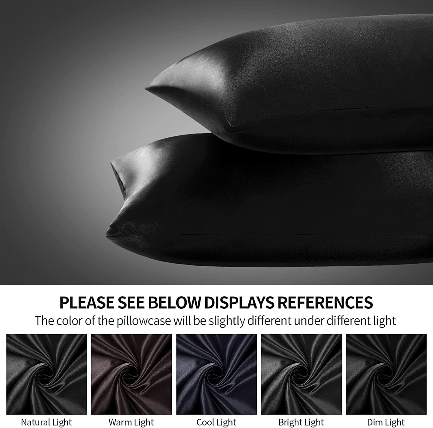 SANOOR Silk Pillowcase for Hair and Skin Soft Breathable Silky Pure Black DEMO