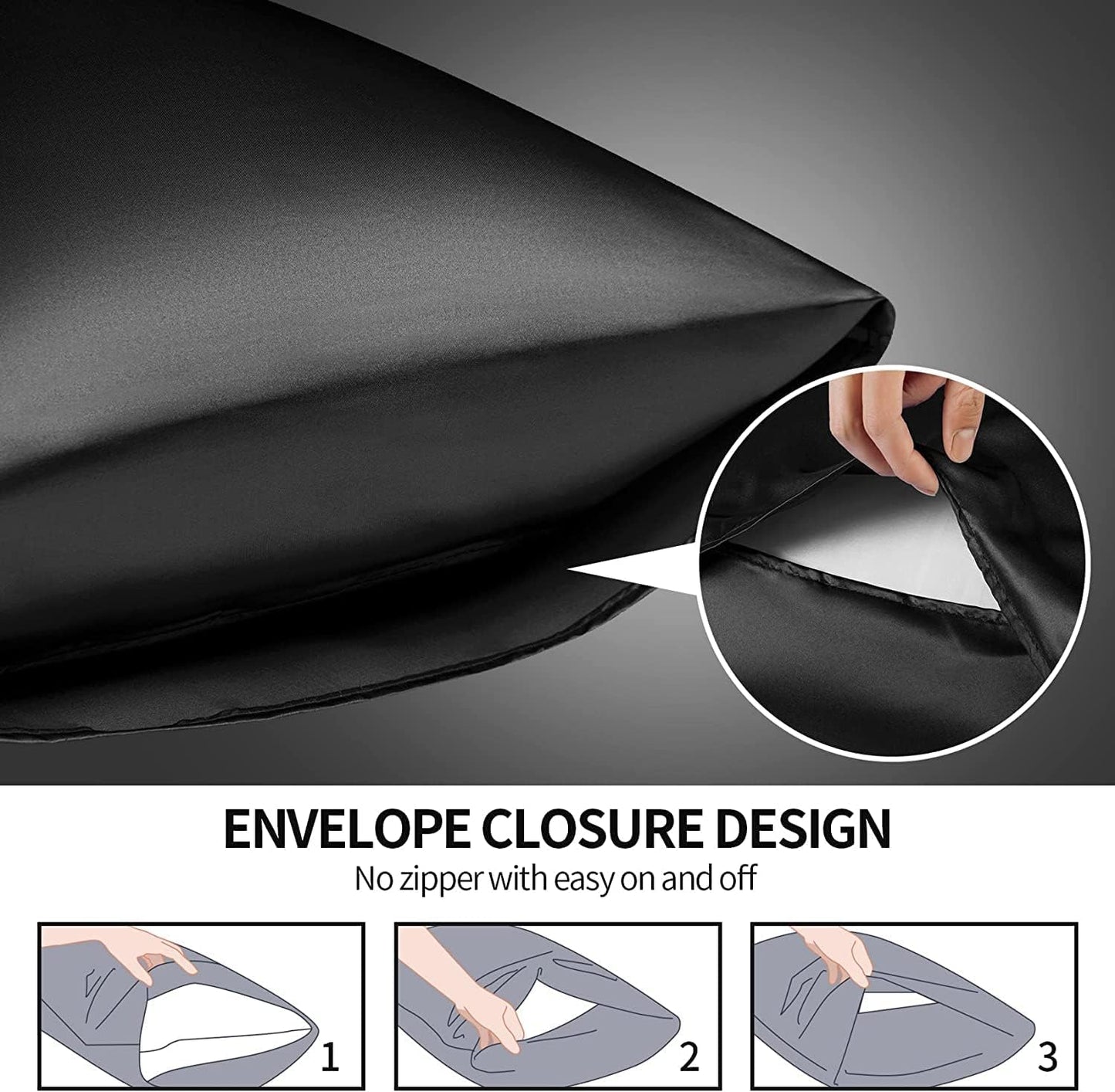 SANOOR Silk Pillowcase for Hair and Skin Soft Breathable Silky Pure Black DEMO