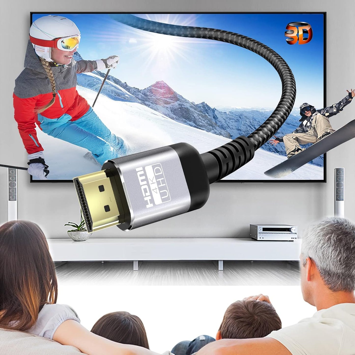Soonsoonic 4K HDMI Cable Ultra High Speed 2.0 50 Ft Grey - Fastest DEMO