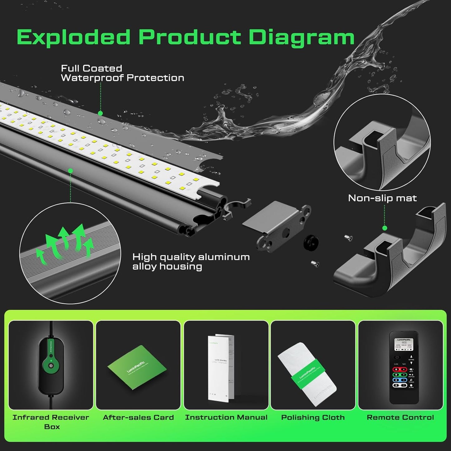 LuminPacific Aquarium Lights with Remote IP67 Waterproof Planted Grow DEMO