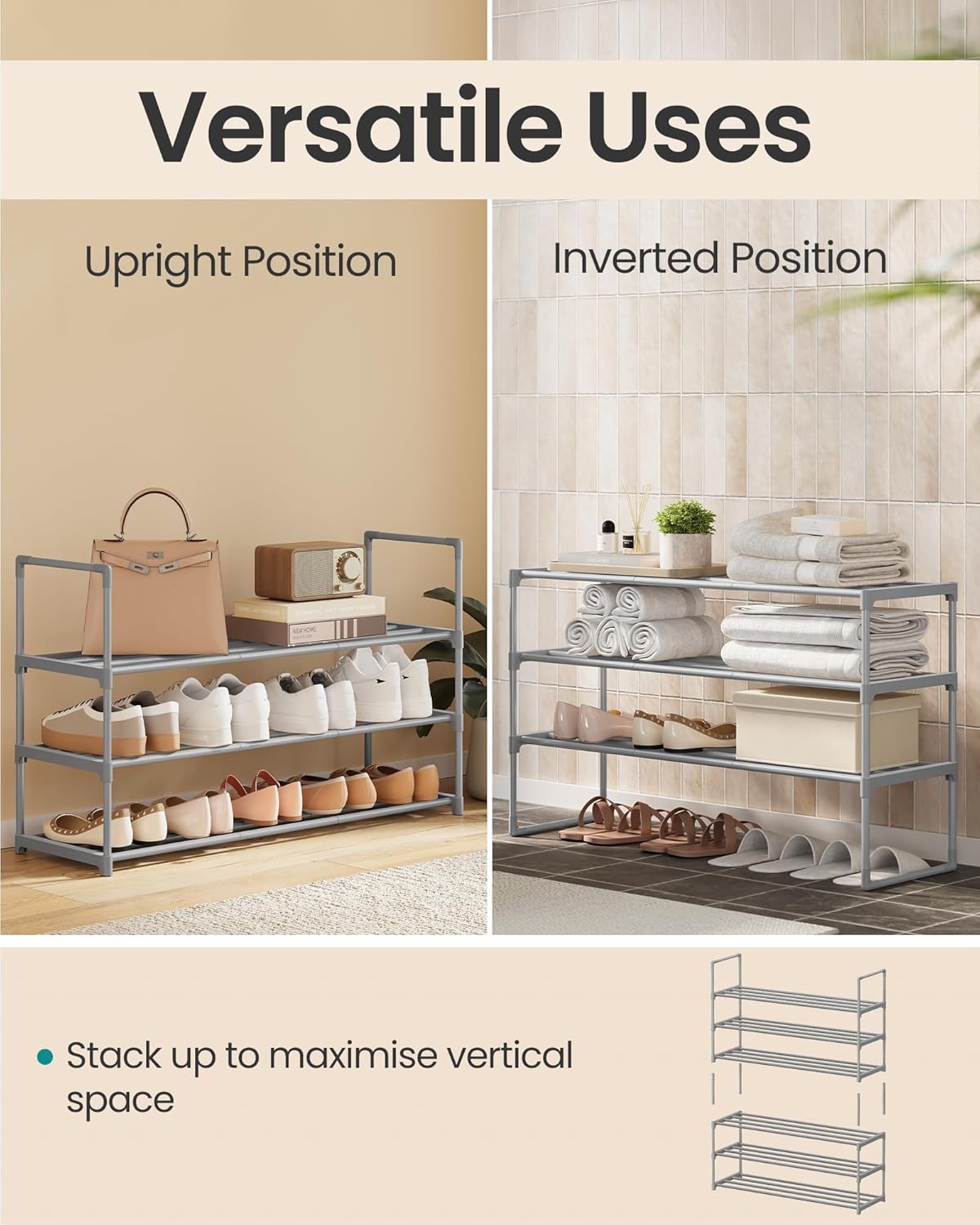 SONGMICS 3-Tier Metal Shoe Rack Storage Organizer for 12-15 Pairs Size 3 DEMO