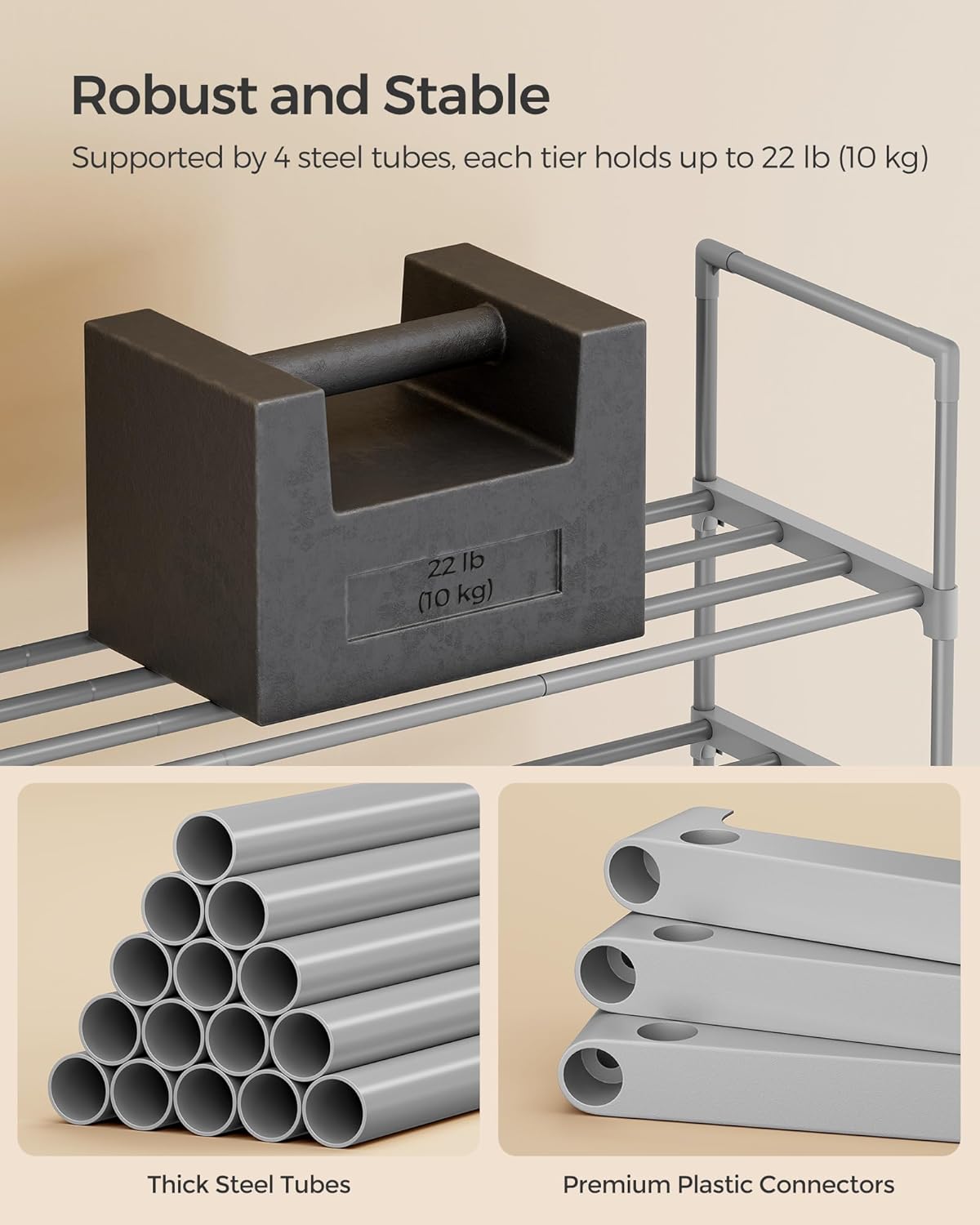SONGMICS 3-Tier Metal Shoe Rack Storage Organizer for 12-15 Pairs Size 3 DEMO