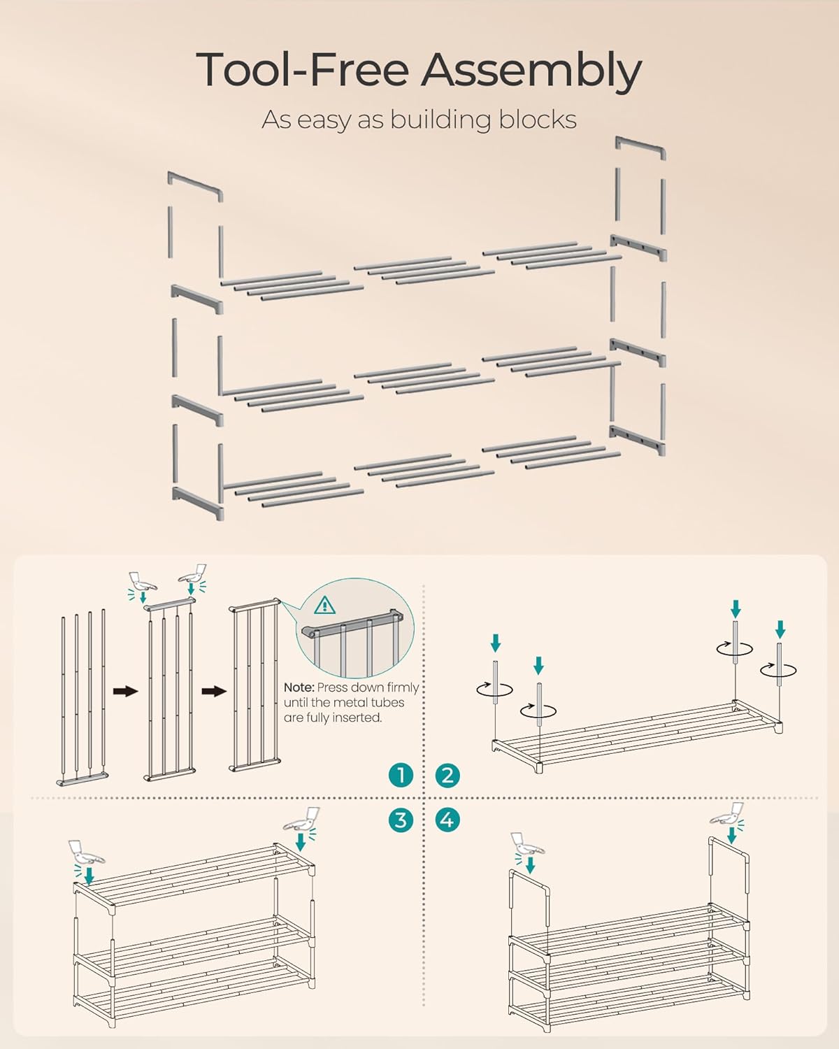 SONGMICS 3-Tier Metal Shoe Rack Storage Organizer for 12-15 Pairs Size 3 DEMO