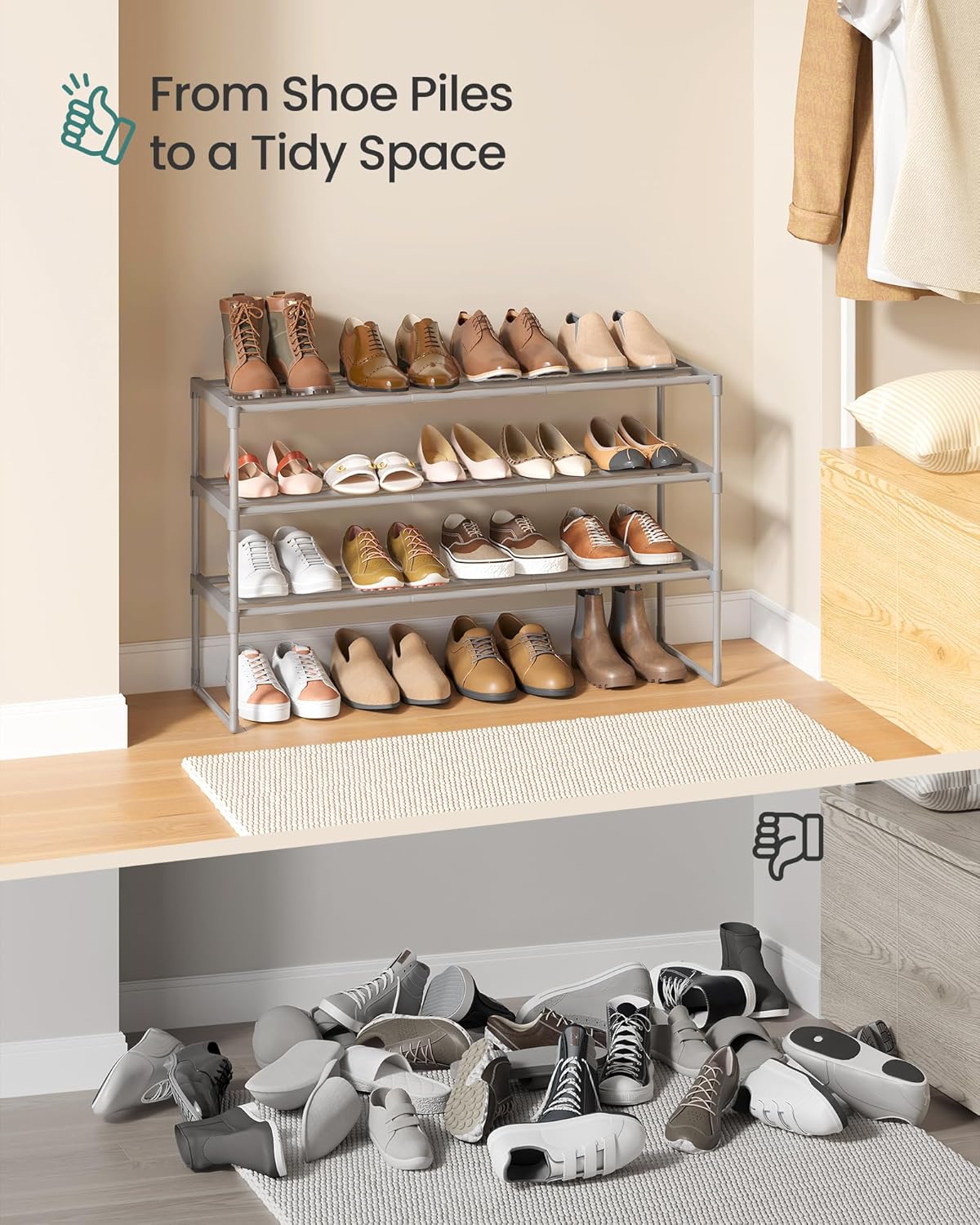 SONGMICS 3-Tier Metal Shoe Rack Storage Organizer for 12-15 Pairs Size 3 DEMO
