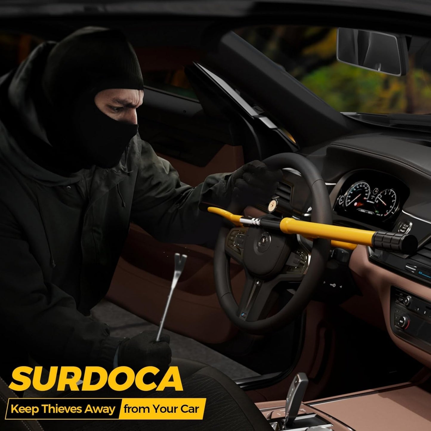 SURDOCA Upgraded Car Steering Wheel Lock Anti-Theft Device Alloy Steel DEMO