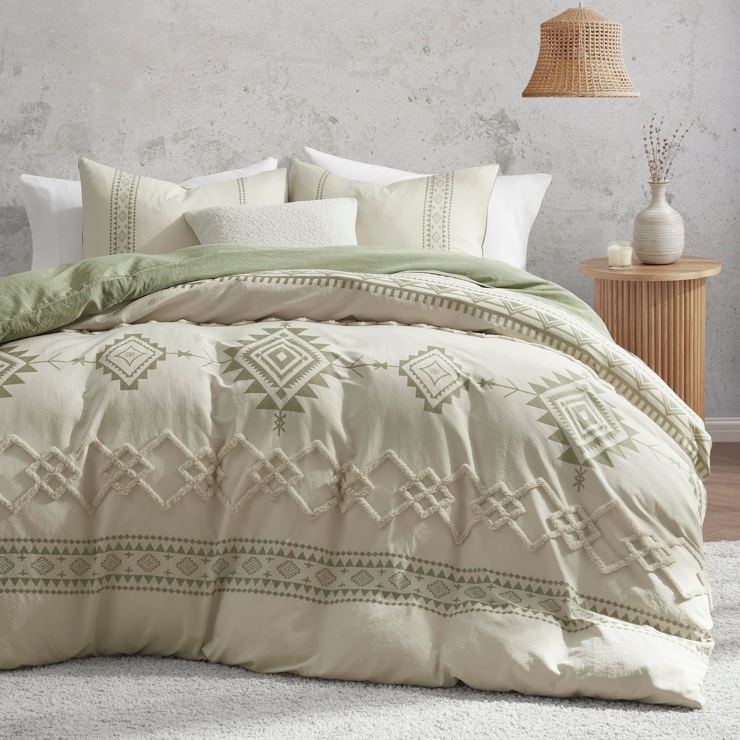 Mullum Vintage Bohemia Beige & Sage Green Single Duvet Cover Set DEMO
