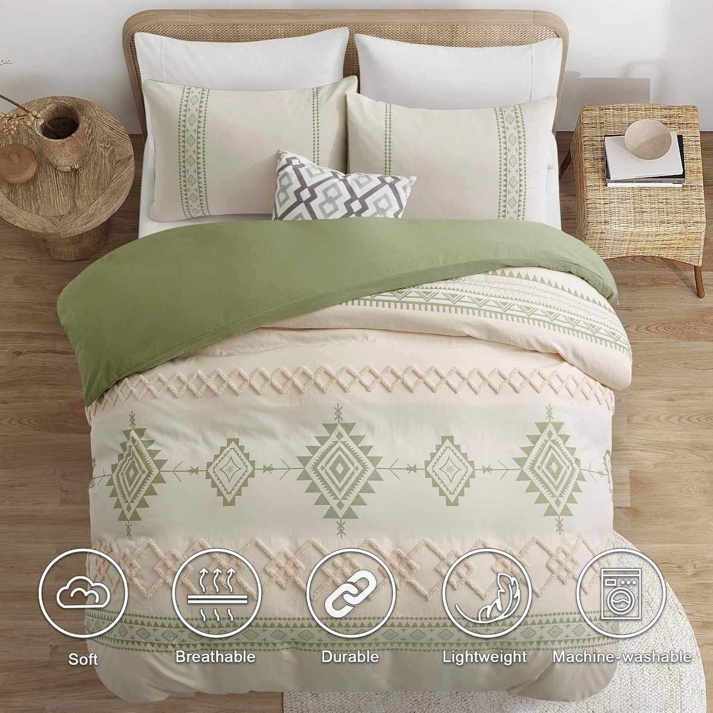 Mullum Vintage Bohemia Beige & Sage Green Single Duvet Cover Set DEMO