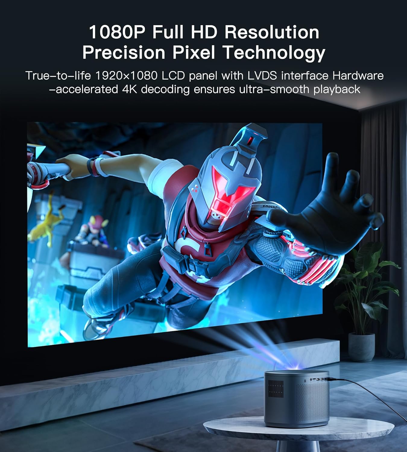 BIGASUO 1080P HD 4K Portable Movie Projector 200" Display Built-in Speakers DEMO