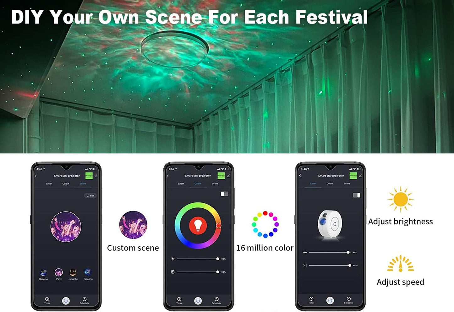 Anyuainiya Galaxy Night Light Smart App & Voice Control Nebula Projector DEMO