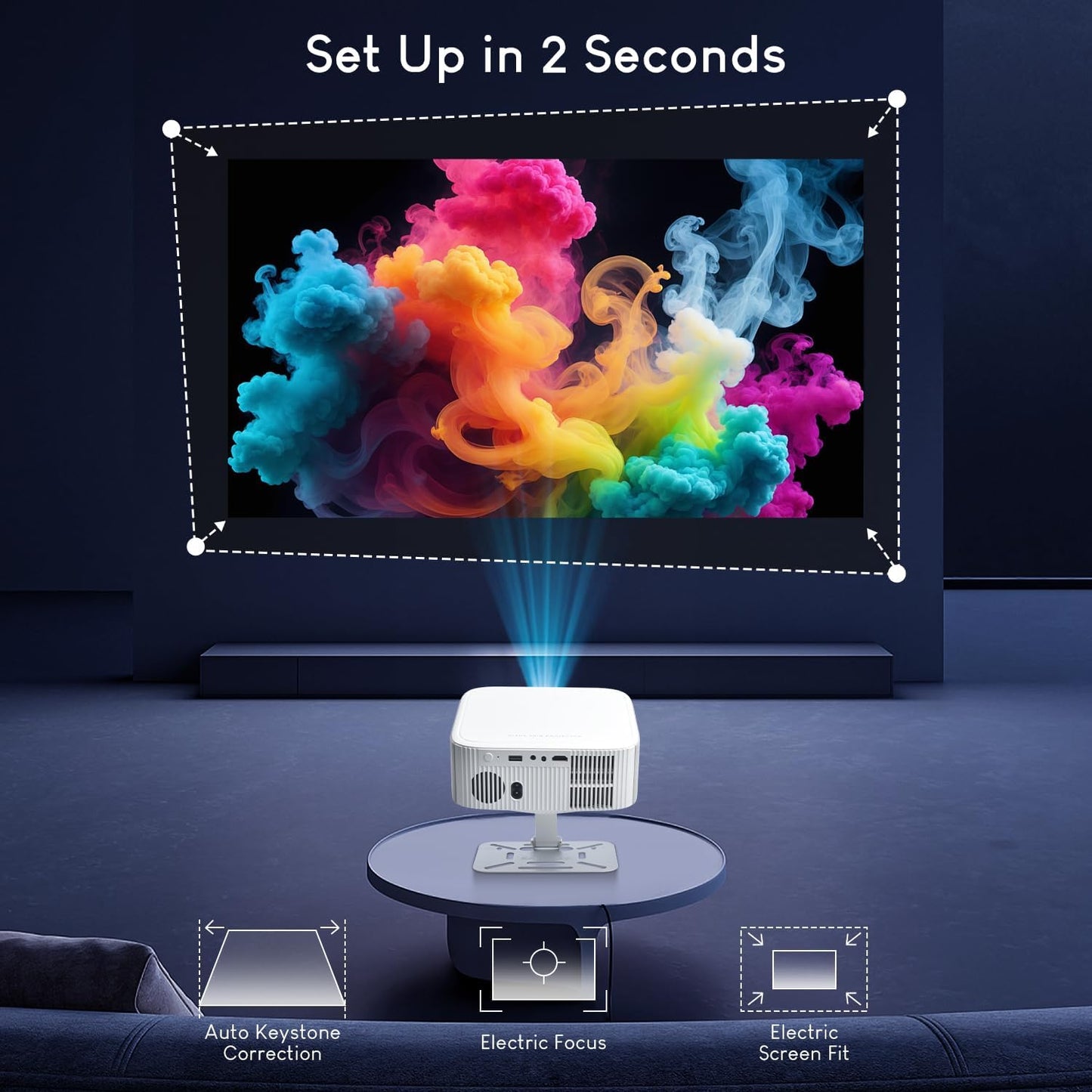 Salange 4K Projector with Stand Upgraded Android 14 Built-in Apps 500Ansi DEMO