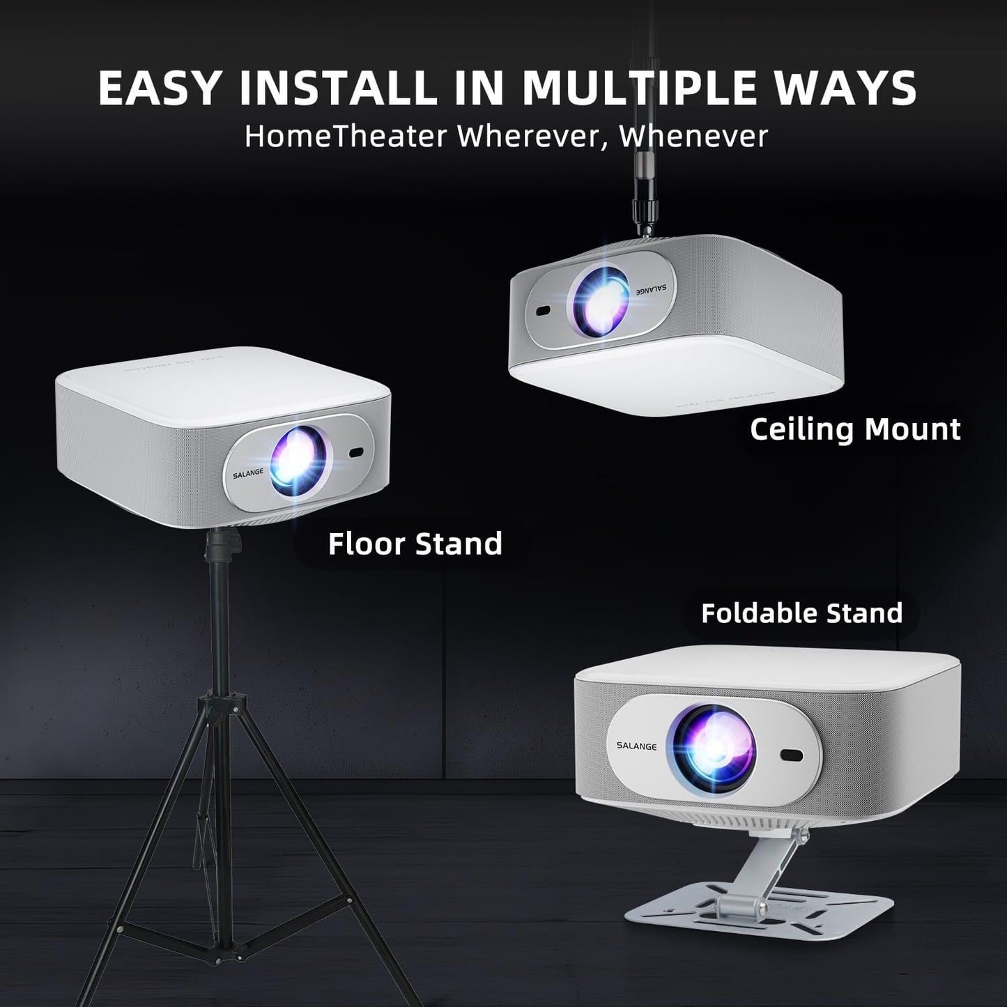 Salange 4K Projector with Stand Upgraded Android 14 Built-in Apps 500Ansi DEMO