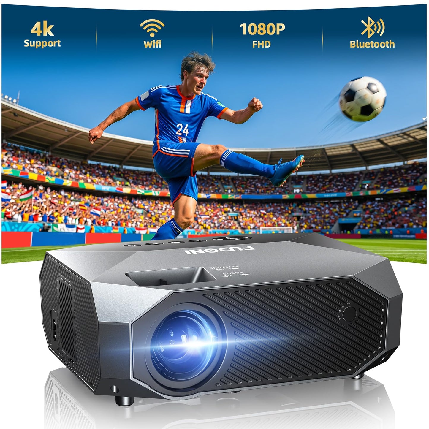 FUDONI 12000L Outdoor Movie Projector with 5G WiFi and Bluetooth Black DEMO
