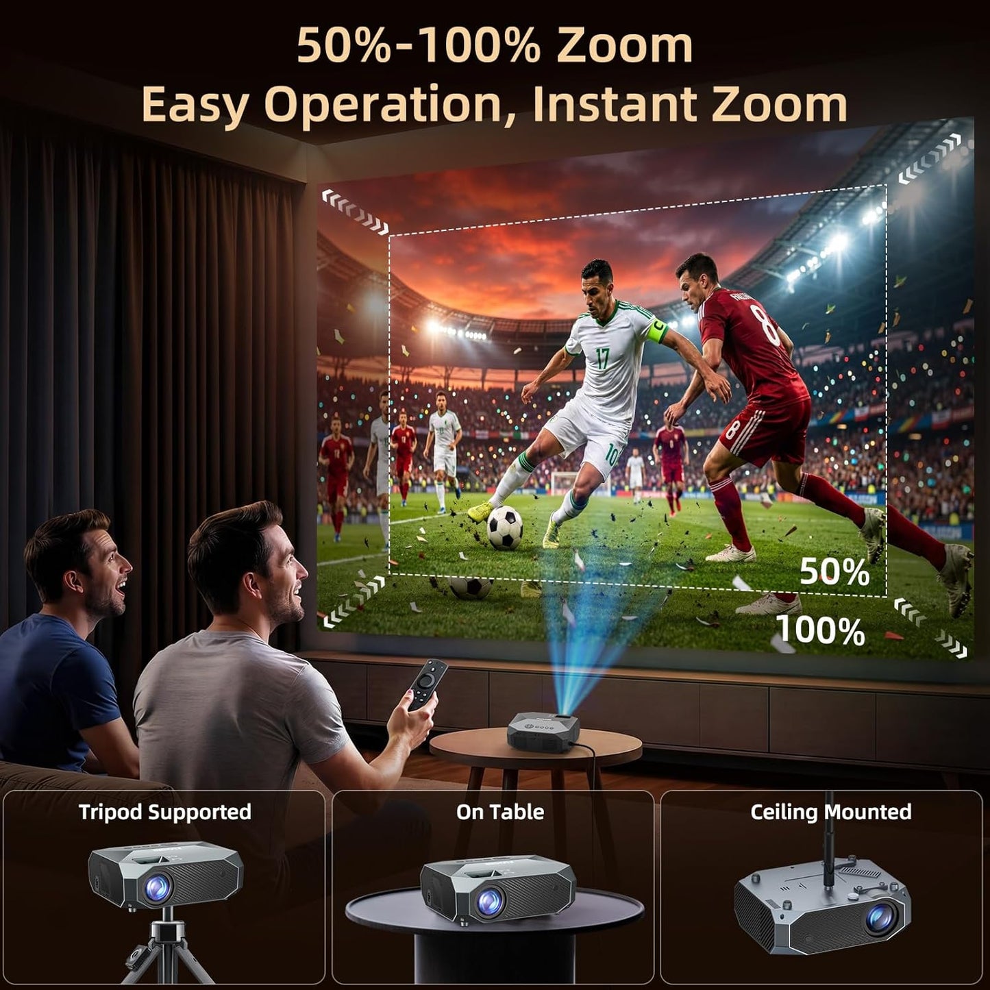 FUDONI 12000L Outdoor Movie Projector with 5G WiFi and Bluetooth Black DEMO
