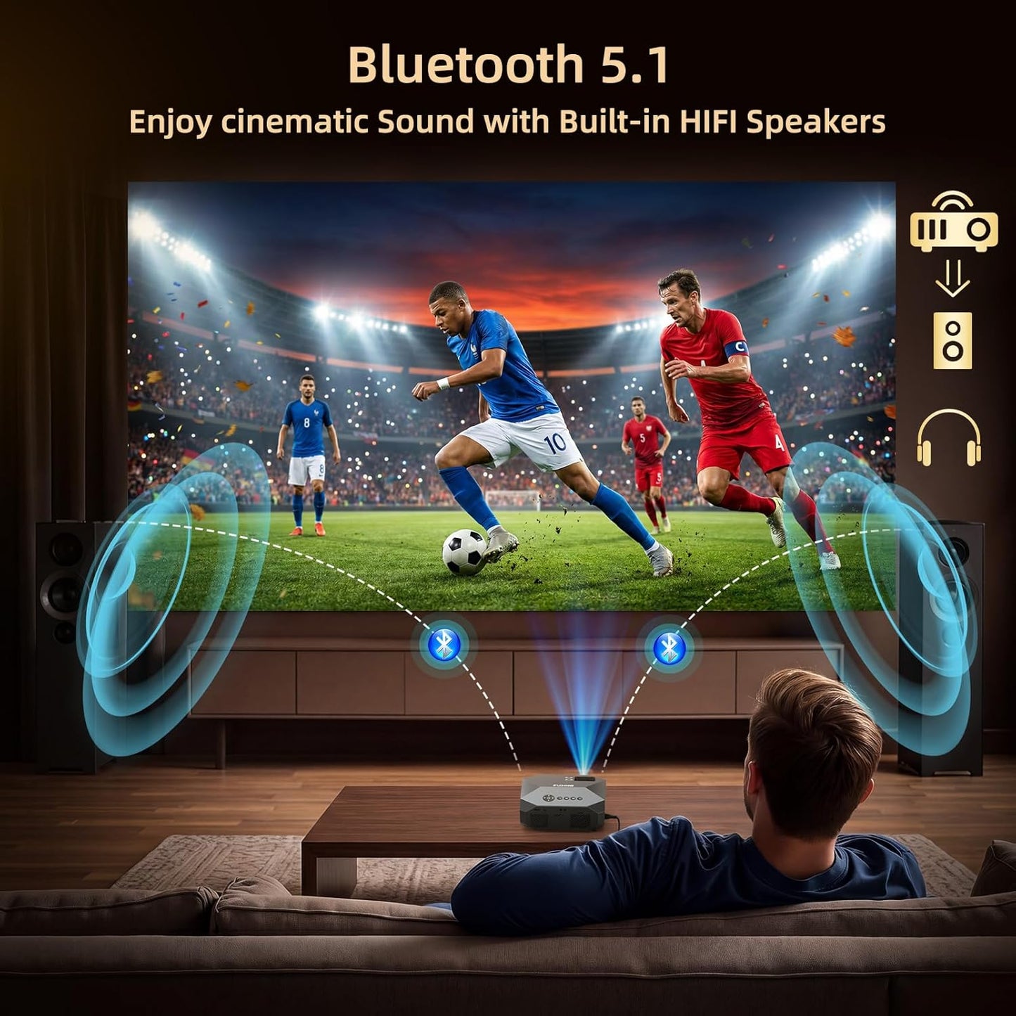 FUDONI 12000L Outdoor Movie Projector with 5G WiFi and Bluetooth Black DEMO