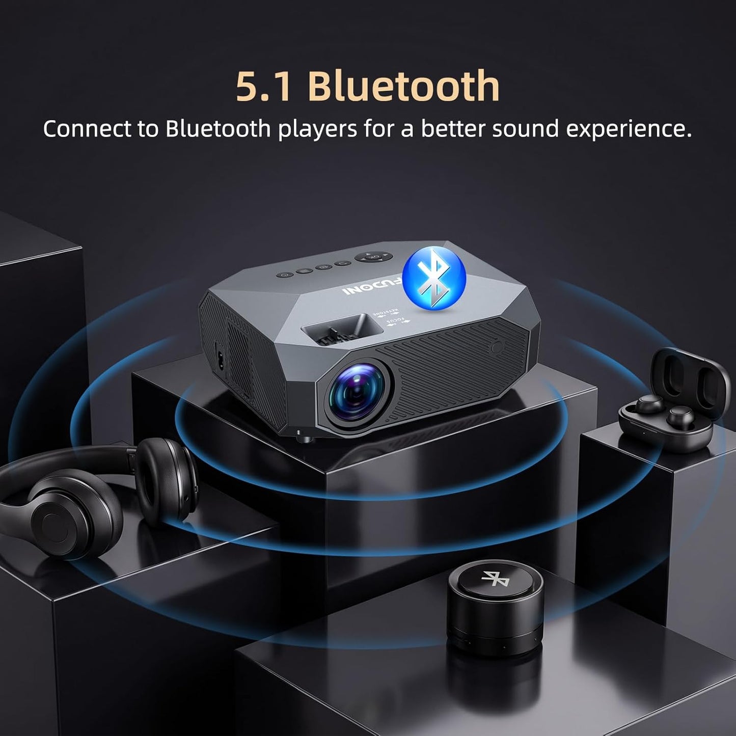 FUDONI 12000L Outdoor Movie Projector with 5G WiFi and Bluetooth Black DEMO
