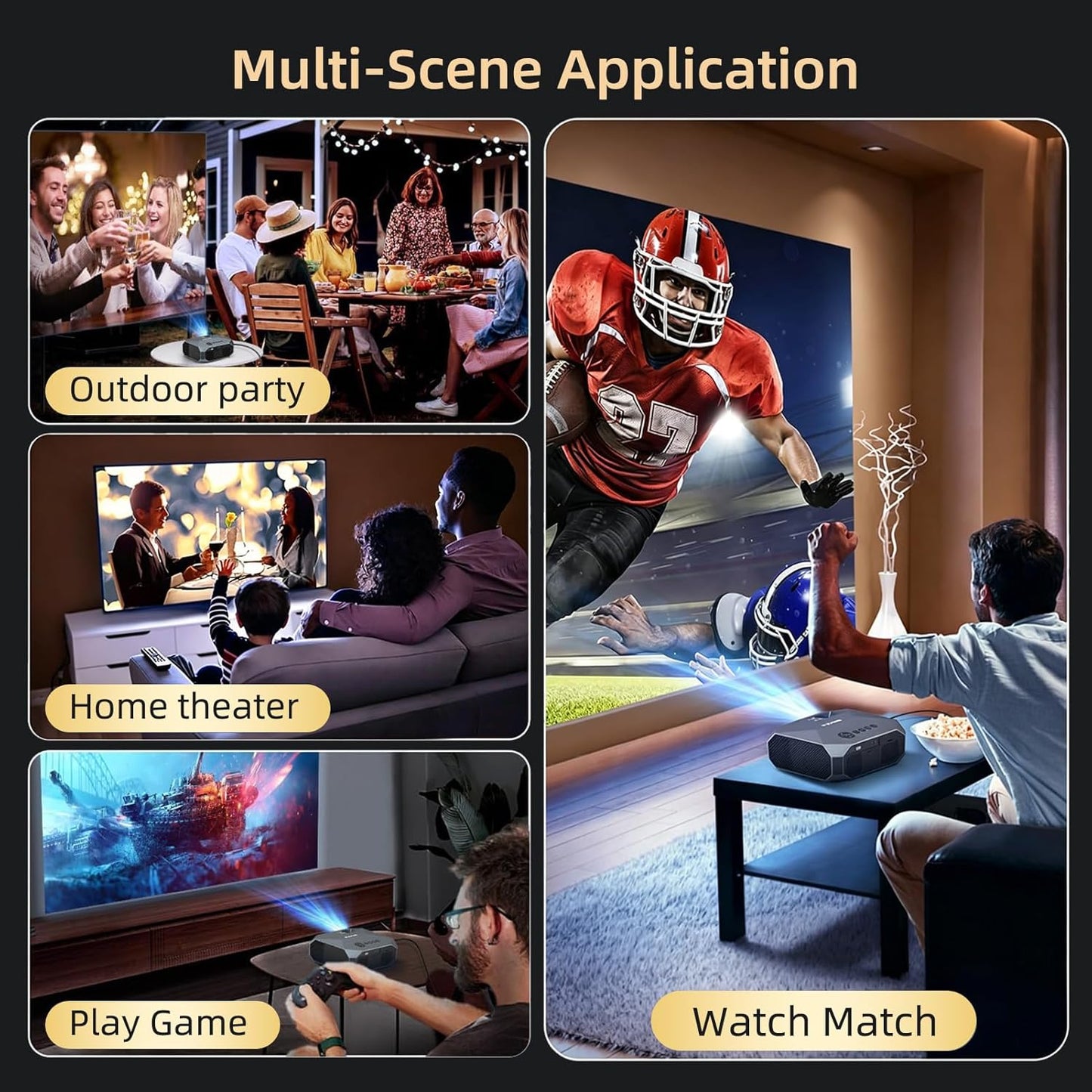 FUDONI 12000L Outdoor Movie Projector with 5G WiFi and Bluetooth Black DEMO