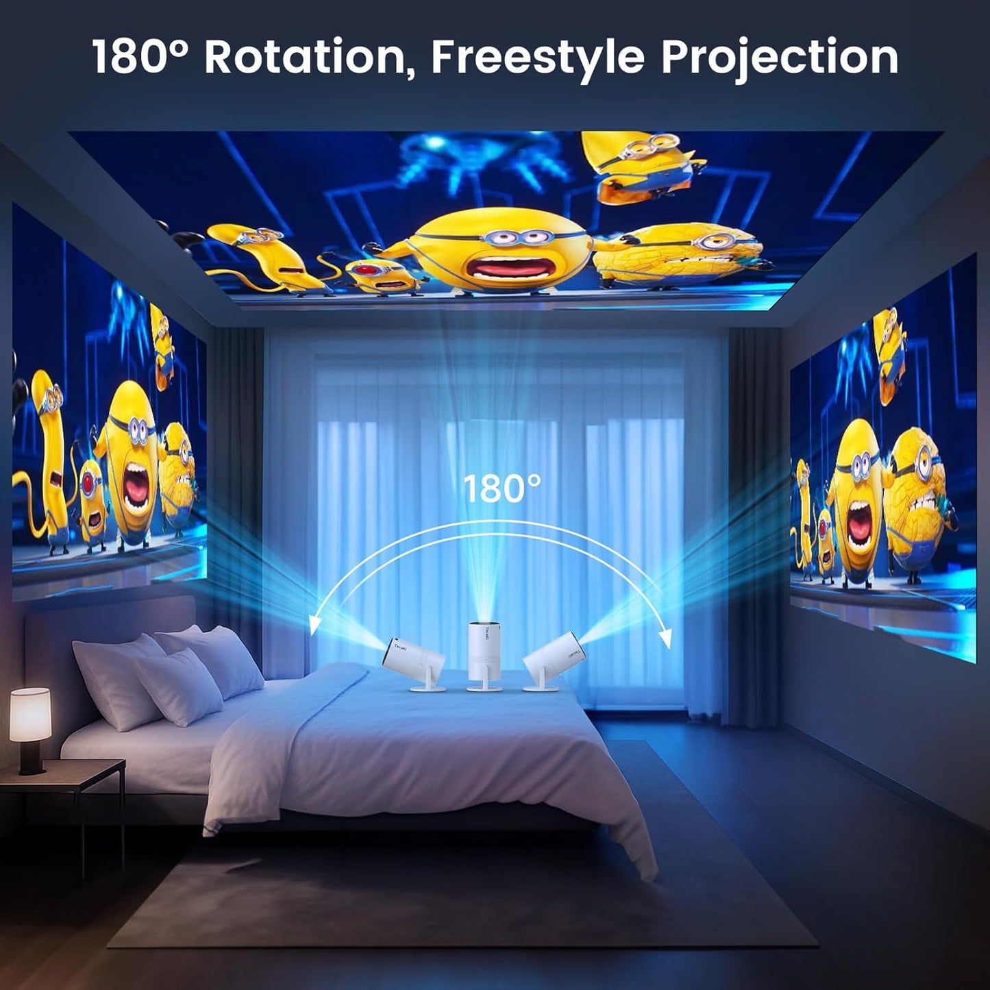Tecaki Mini Full HD 1080P Portable Projector with WiFi, Bluetooth, and DEMO