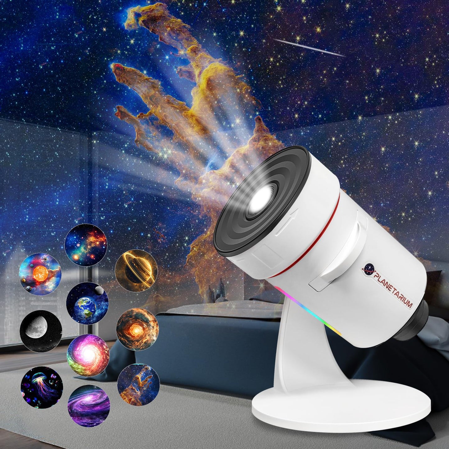 Outney Realistic Star Planetarium Night Light Projector with 10 Film White DEMO