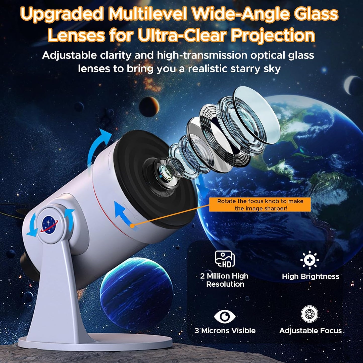 Outney Realistic Star Planetarium Night Light Projector with 10 Film White DEMO