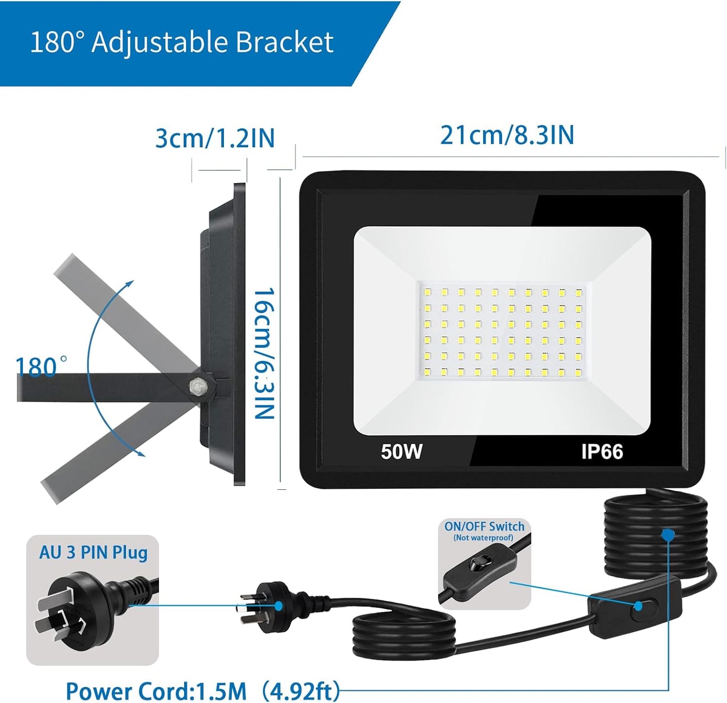 SWORDFORCE 50W LED Flood Light Outdoor Bright 4500lm Work White Size 16 x DEMO