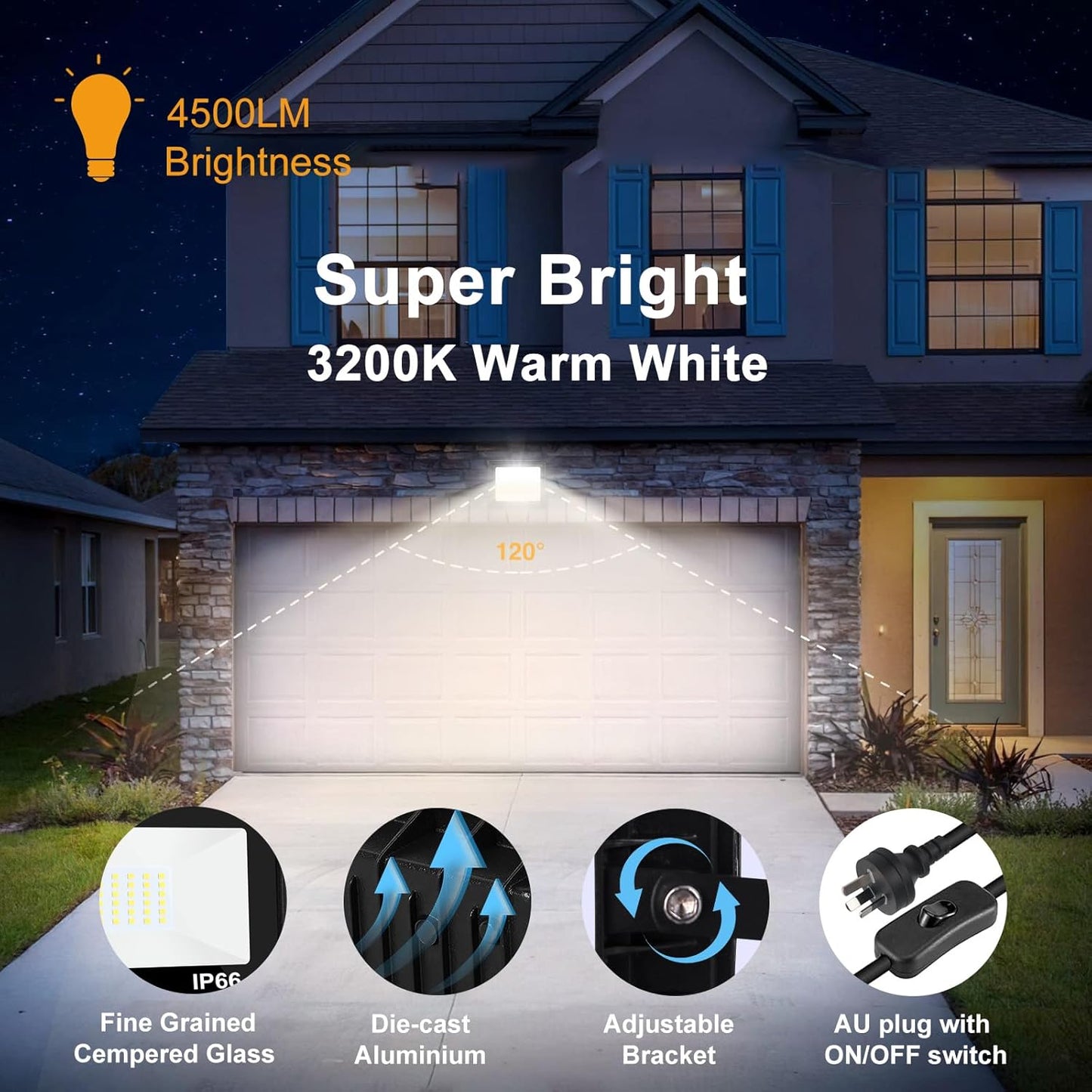 SWORDFORCE 50W LED Flood Light Outdoor Bright 4500lm Work White Size 16 x DEMO