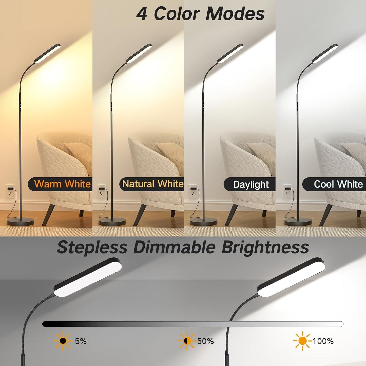 OUTON Dimmable 360° Rotatable LED Floor Lamp 15W 1500LM Reading Lighting NEW