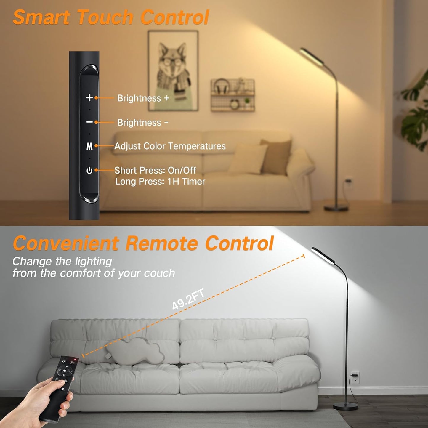 OUTON Dimmable 360° Rotatable LED Floor Lamp 15W 1500LM Reading Lighting NEW