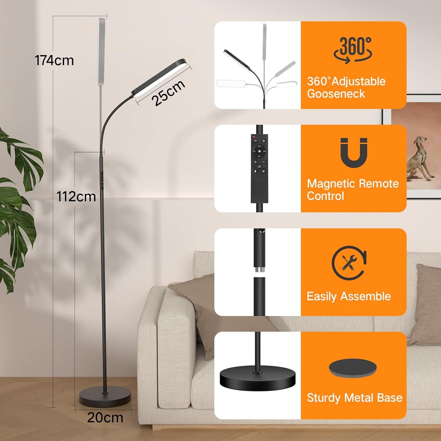 OUTON Dimmable 360° Rotatable LED Floor Lamp 15W 1500LM Reading Lighting NEW