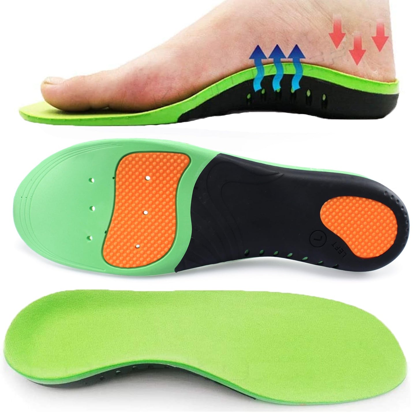 H HOME-MART Orthotic Insoles Plantar Fasciitis Support Green Size S(EU DEMO