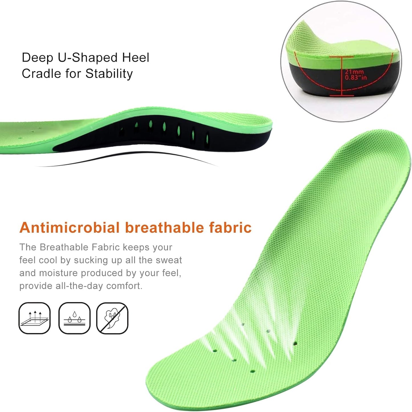 H HOME-MART Orthotic Insoles Plantar Fasciitis Support Green Size S(EU DEMO