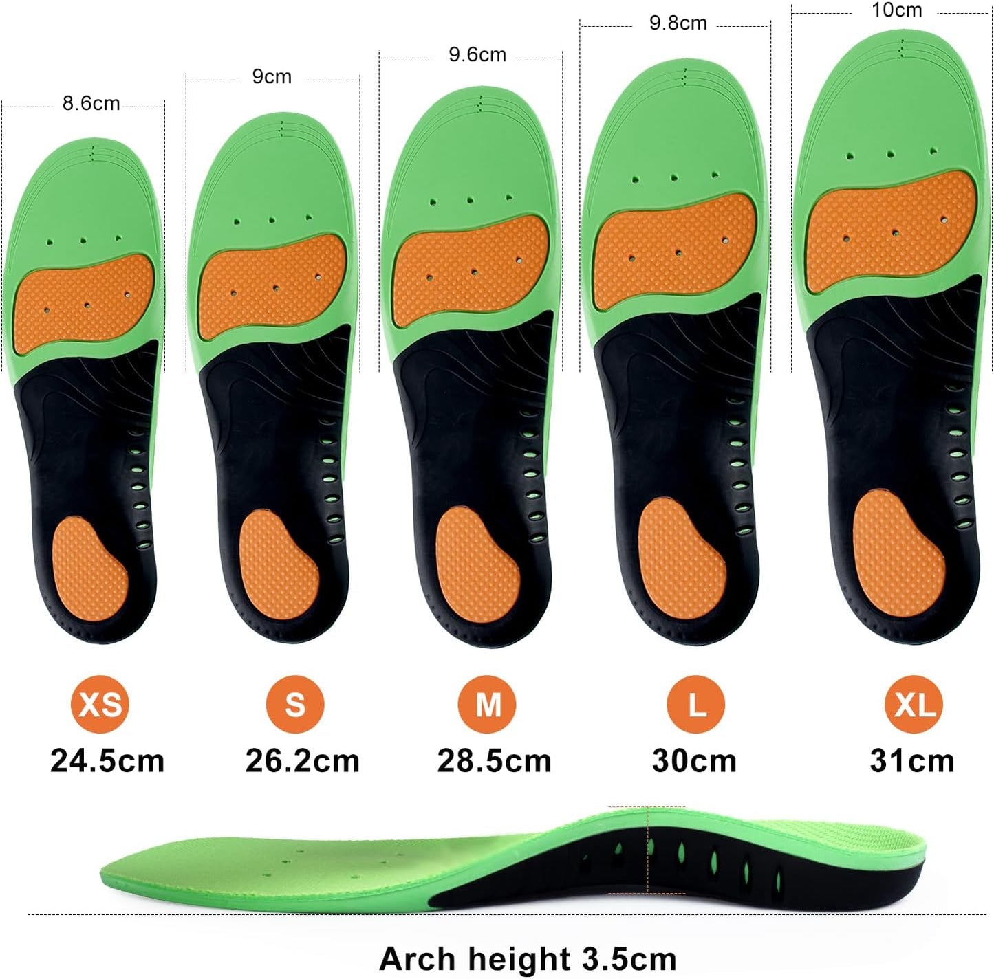 H HOME-MART Orthotic Insoles Plantar Fasciitis Support Green Size S(EU DEMO