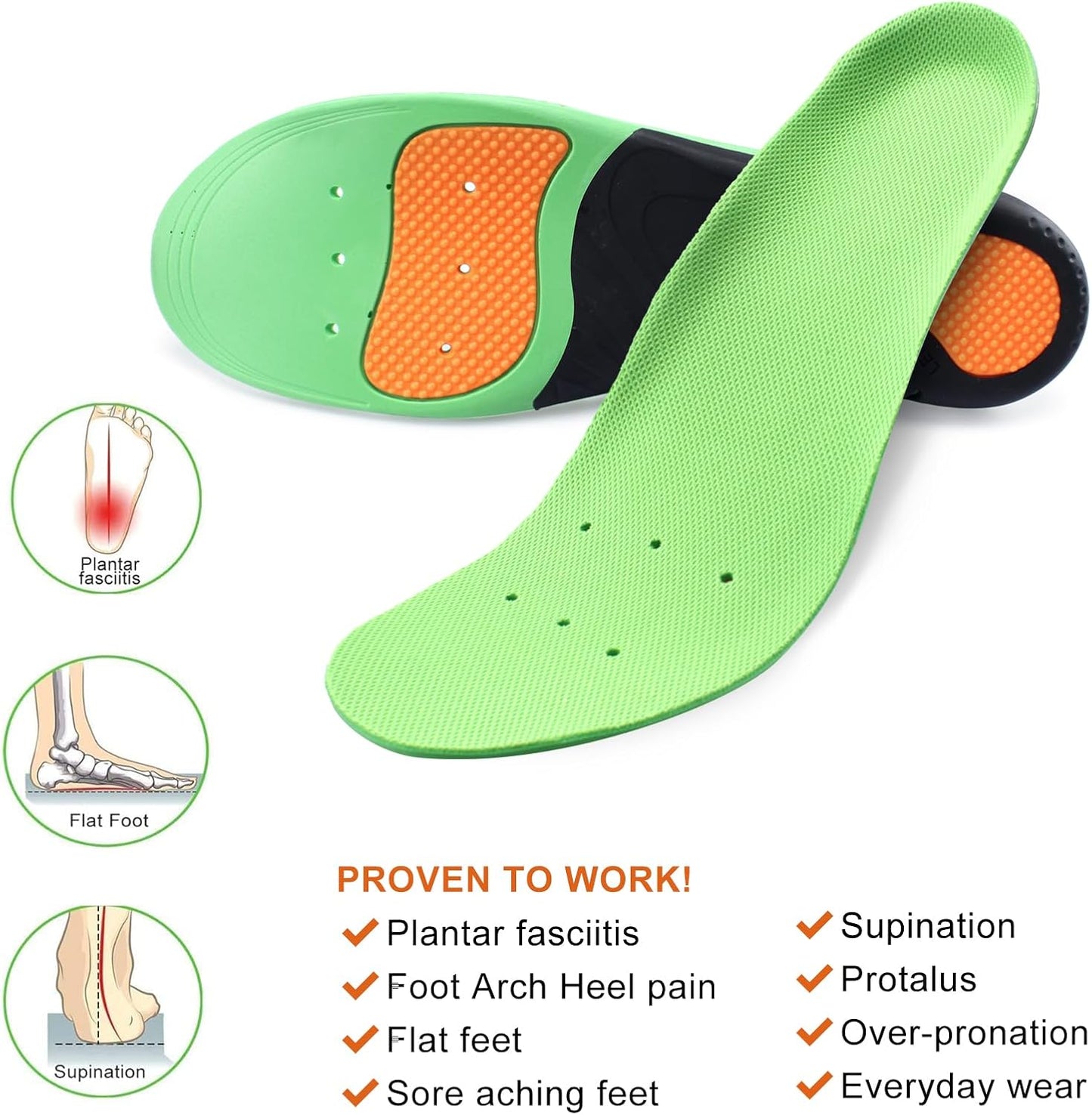 H HOME-MART Orthotic Insoles Plantar Fasciitis Support Green Size S(EU DEMO