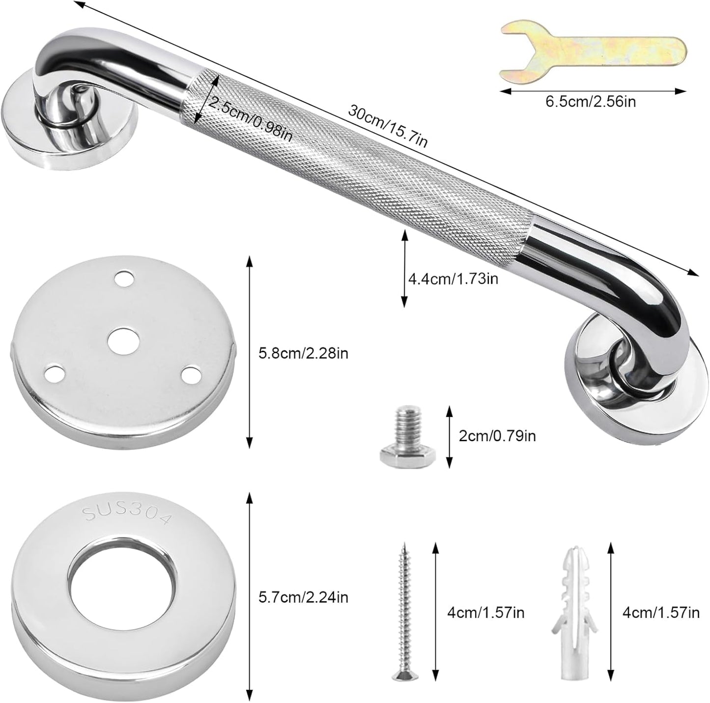 sunzone Stainless Steel Bathroom Grab Bars for Seniors, Brushed Silver DEMO