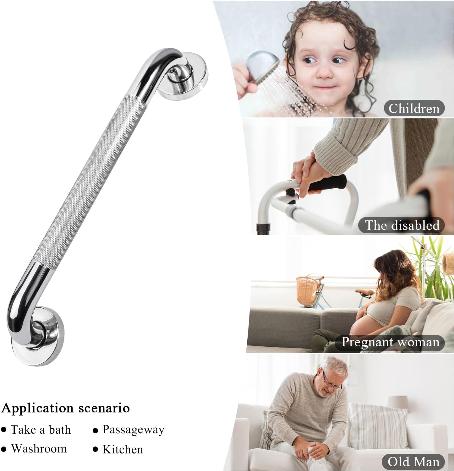 sunzone Stainless Steel Bathroom Grab Bars for Seniors, Brushed Silver DEMO