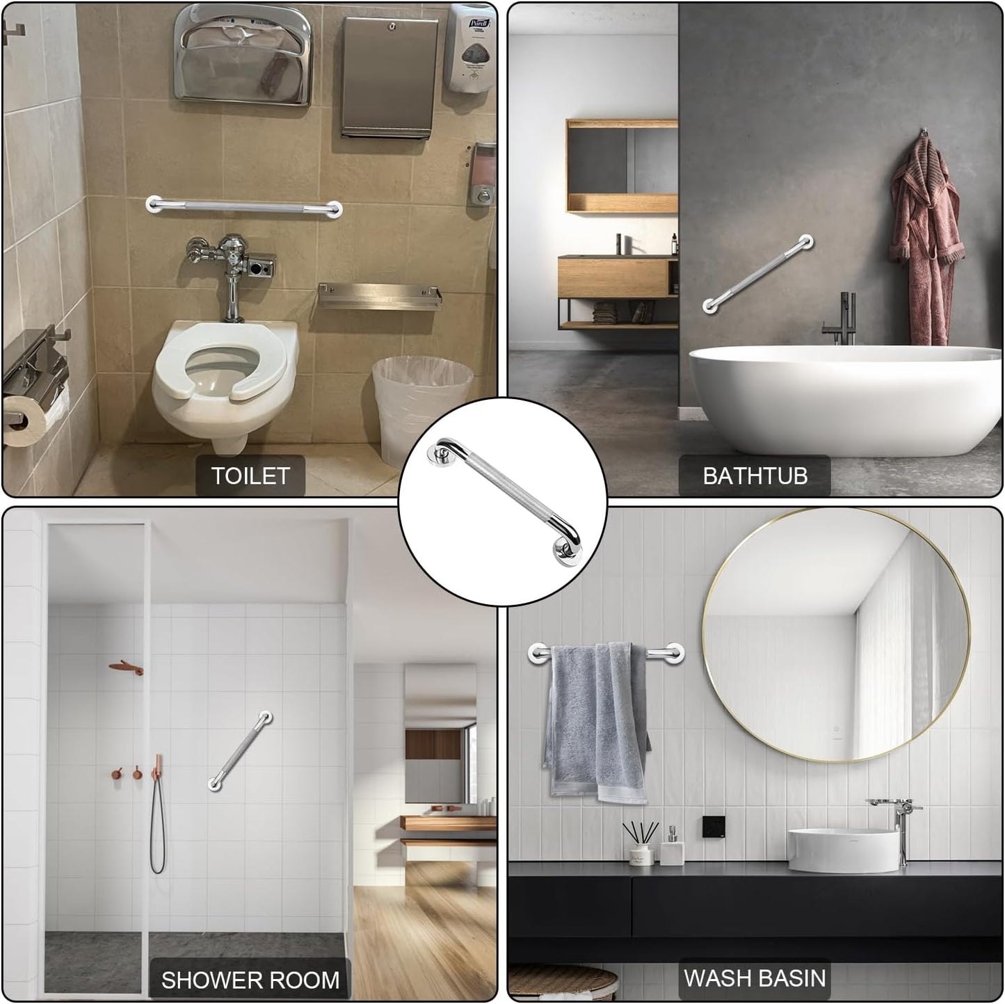 sunzone Stainless Steel Bathroom Grab Bars for Seniors, Brushed Silver DEMO