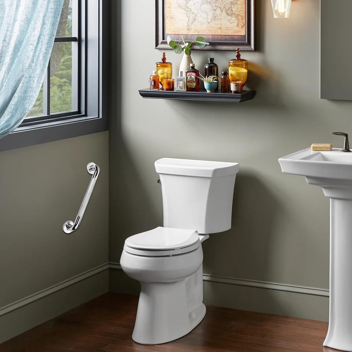 sunzone Stainless Steel Bathroom Grab Bars for Seniors, Brushed Silver DEMO