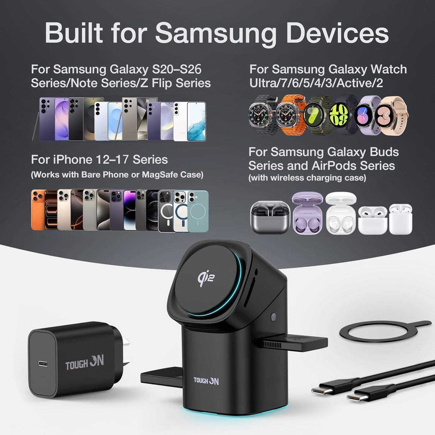 TOUGH ON 15W Magnetic Wireless Qi2 Certified Induction Charger for DEMO