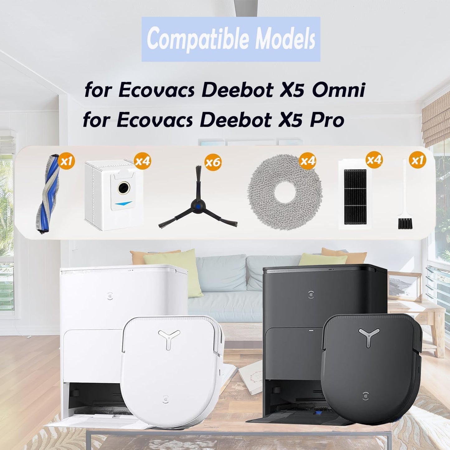 Fictezlove Replacement Accessory Kit for Ecovacs Deebot X5 Omni-20P Robot DEMO