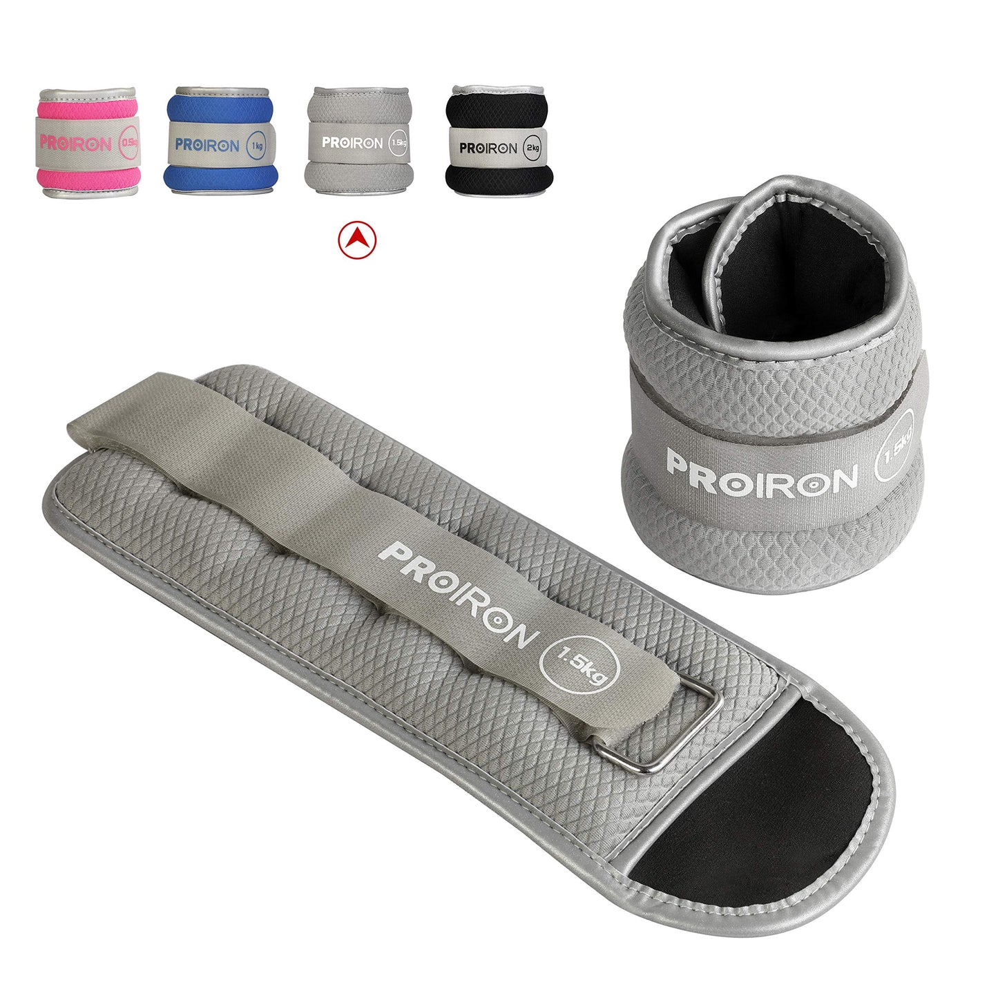 PROIRON Reflective Wrist & Ankle Weights 1.5kg Grey, One Size, 3 lbs Pair DEMO