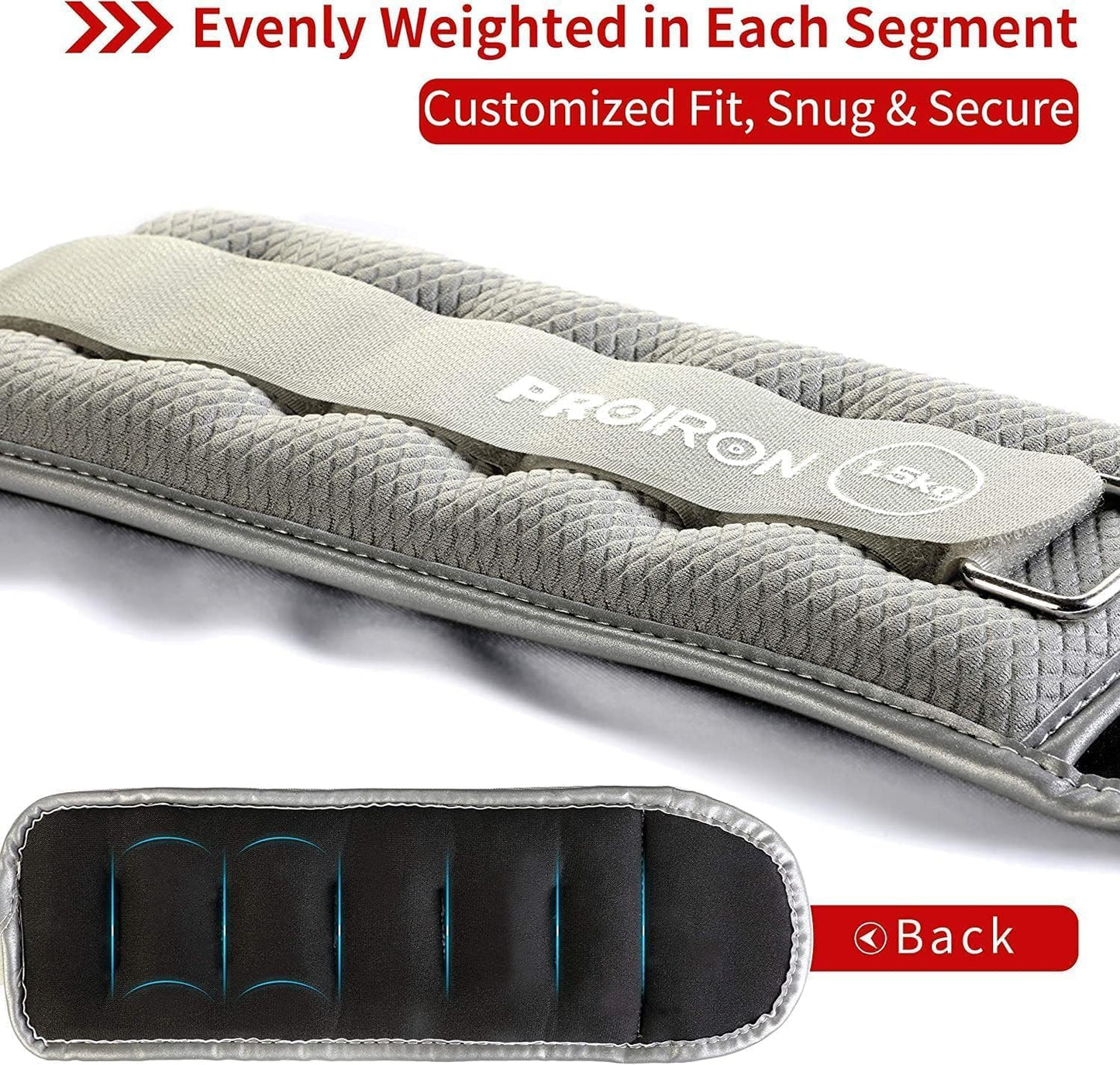PROIRON Reflective Wrist & Ankle Weights 1.5kg Grey, One Size, 3 lbs Pair DEMO