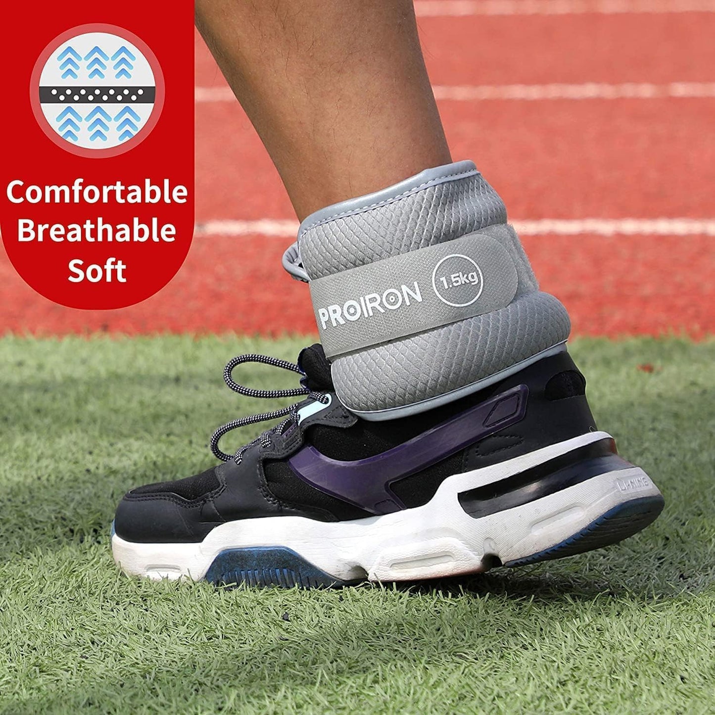 PROIRON Reflective Wrist & Ankle Weights 1.5kg Grey, One Size, 3 lbs Pair DEMO