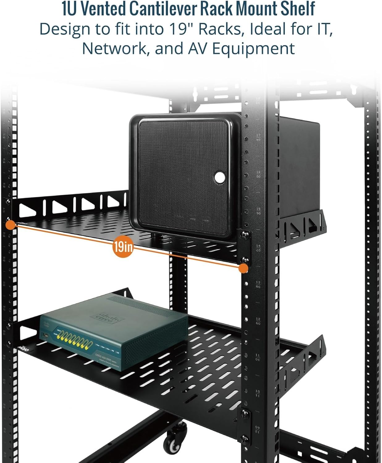 Tecmojo 1U Server Rack Shelf, Universal Vented Mount, 250mm Deep, Black NEW