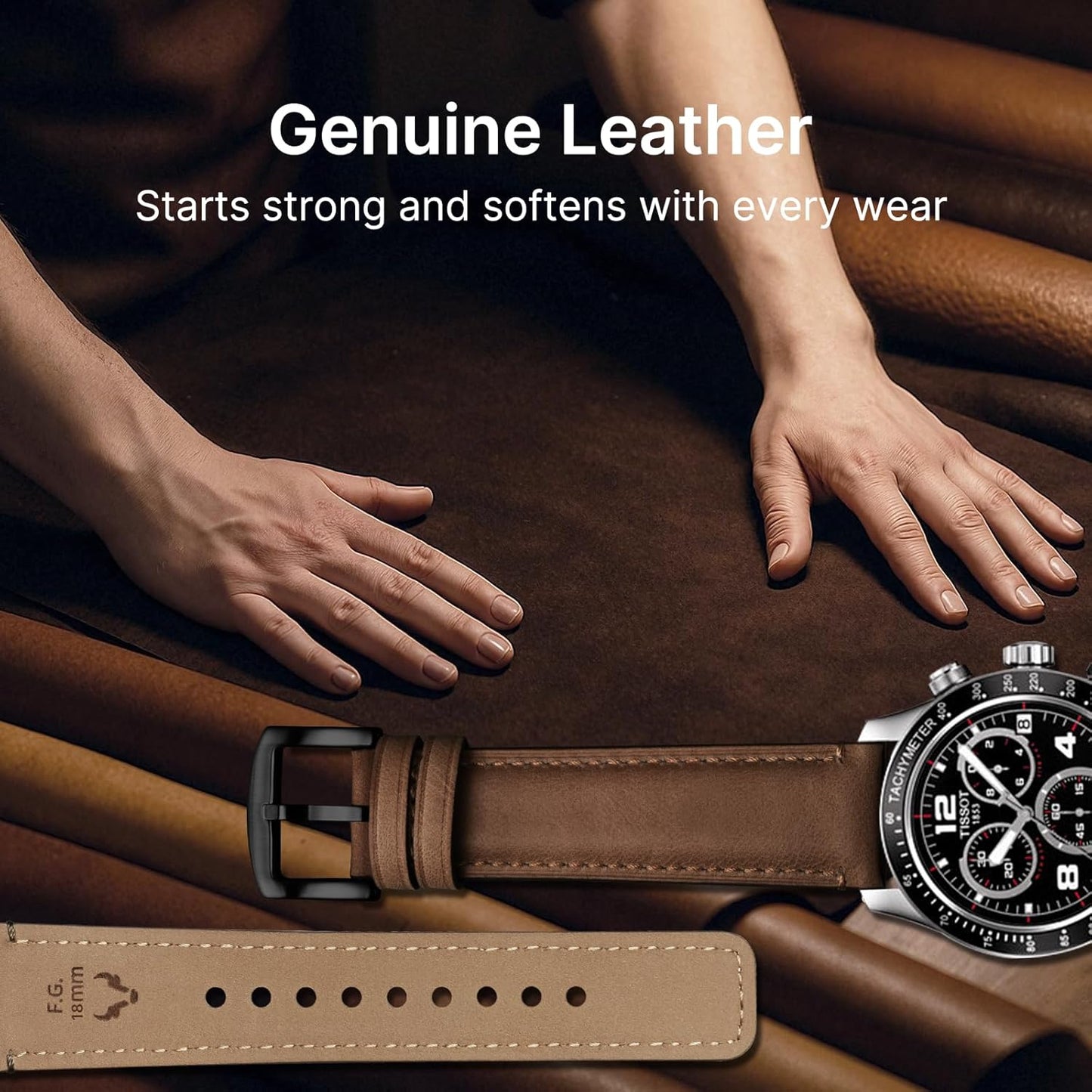 Fullmosa Vintage Leather Quick Release Watch Band for Men & Women, Brown DEMO
