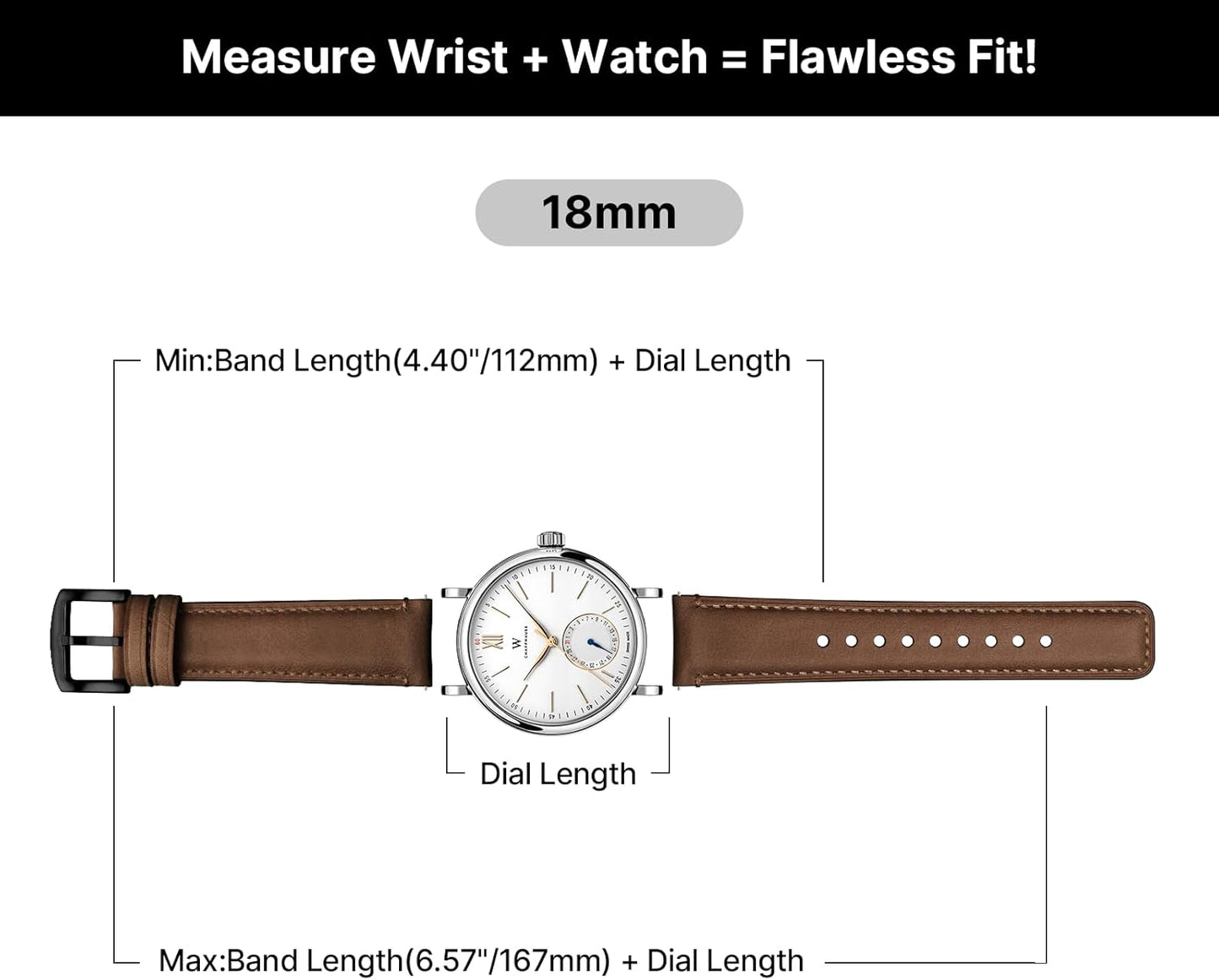 Fullmosa Vintage Leather Quick Release Watch Band for Men & Women, Brown DEMO